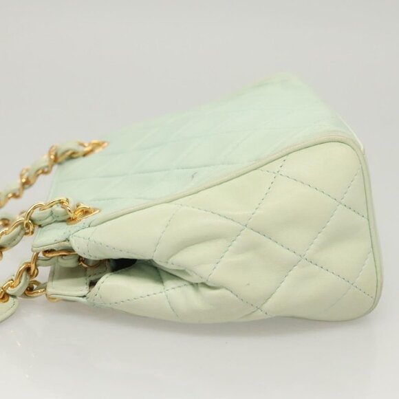 CHANEL Matelasse Chain Shoulder Bag Lamb Skin Peppermint Gold CC Auth - Picture 4 of 16